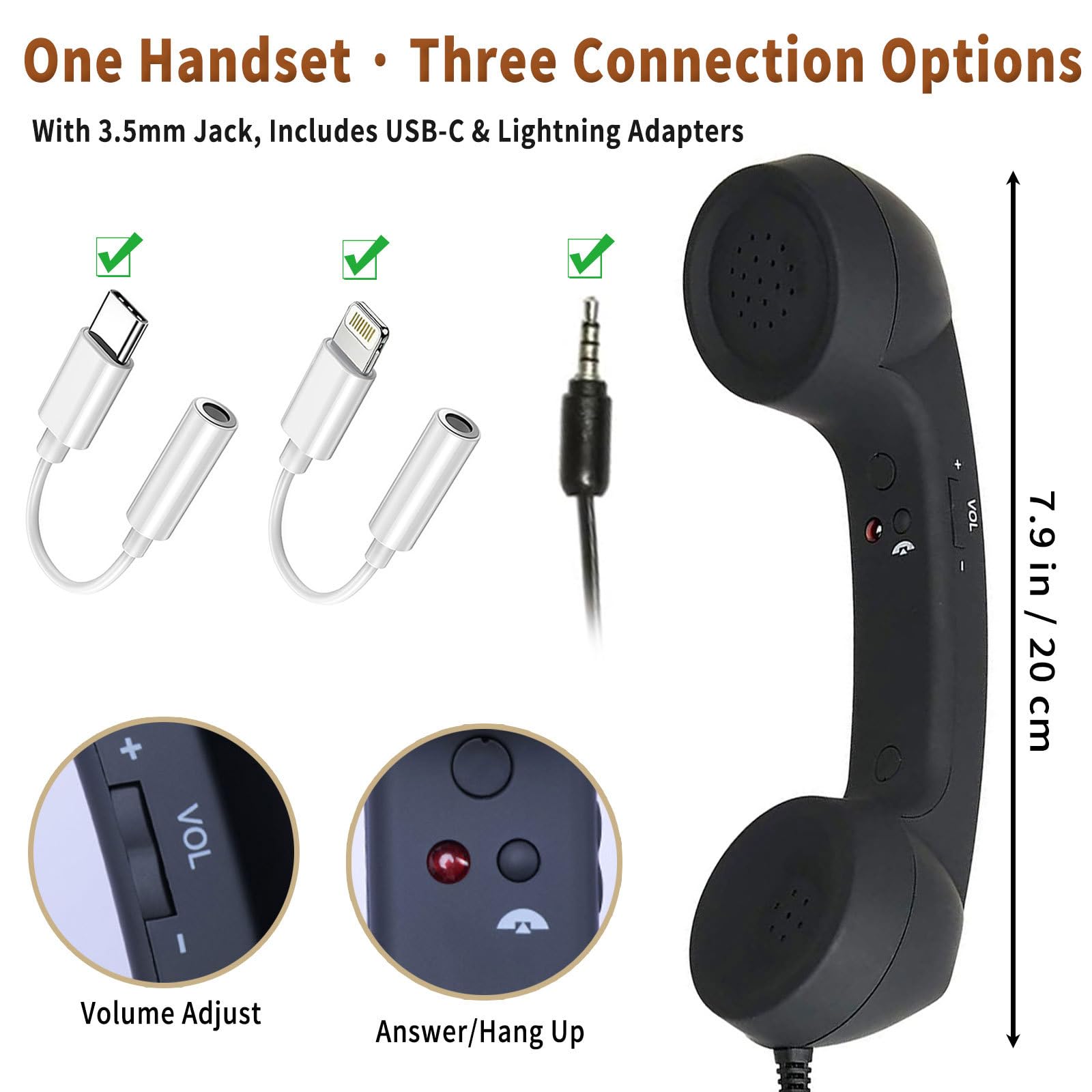 Amazon.com: Retro Phone Handset for Cell Phone, 3.5mm Jack Vintage